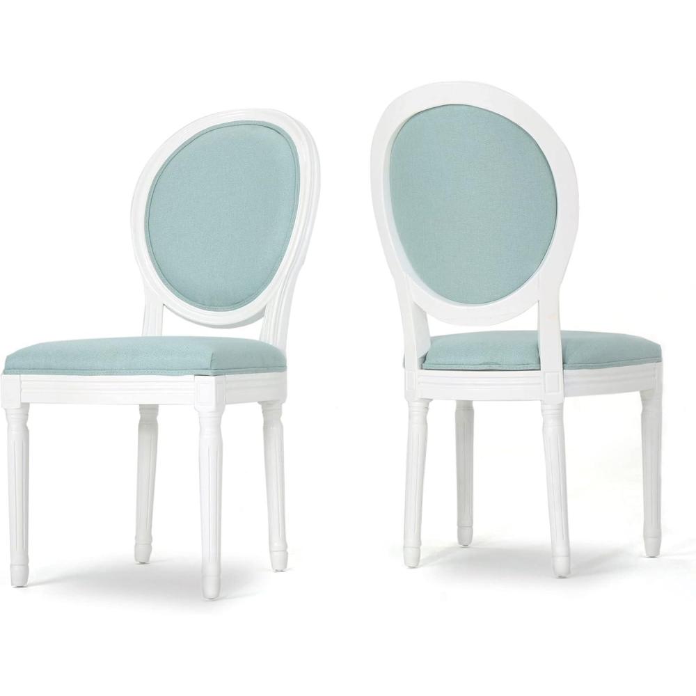 imageChristopher Knight Home Phinnaeus Polyester Beige Fabric Dining Chair Set of 2 2Pcs SetLight Blue