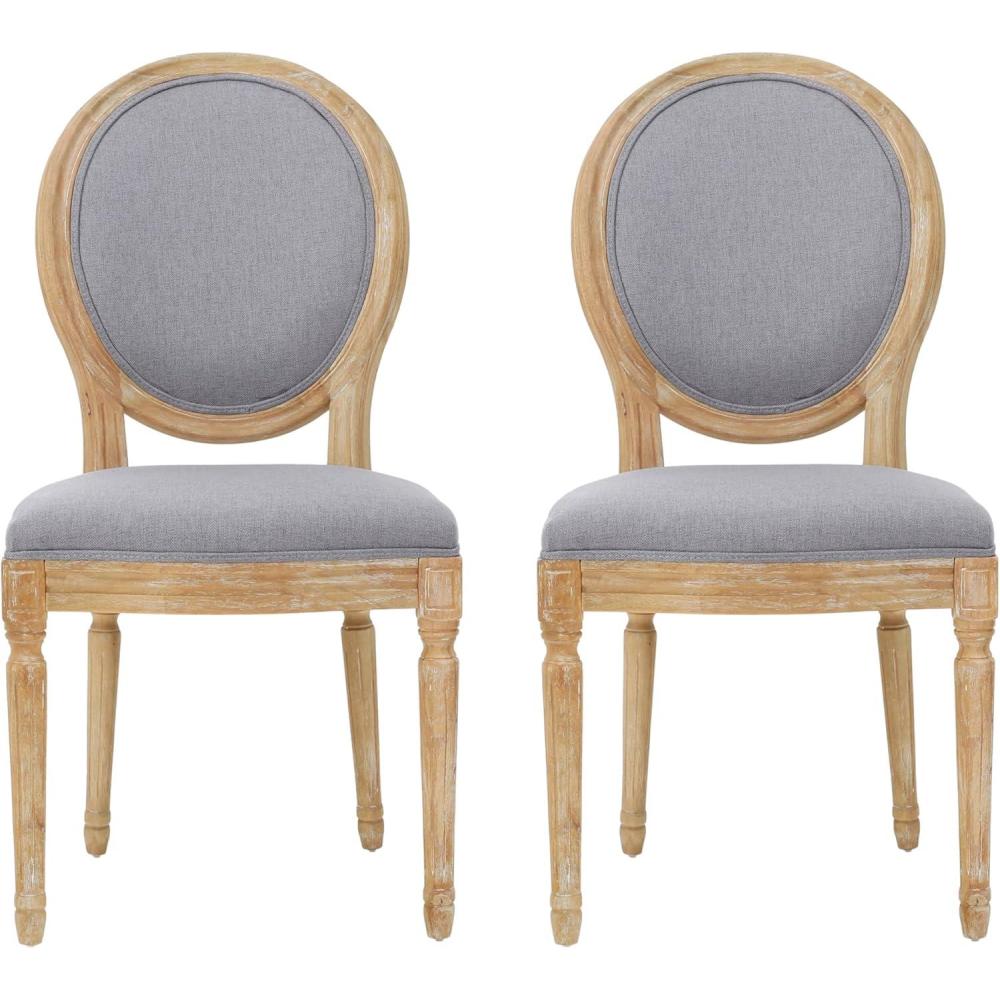imageChristopher Knight Home Phinnaeus Polyester Beige Fabric Dining Chair Set of 2 2Pcs SetLight Grey