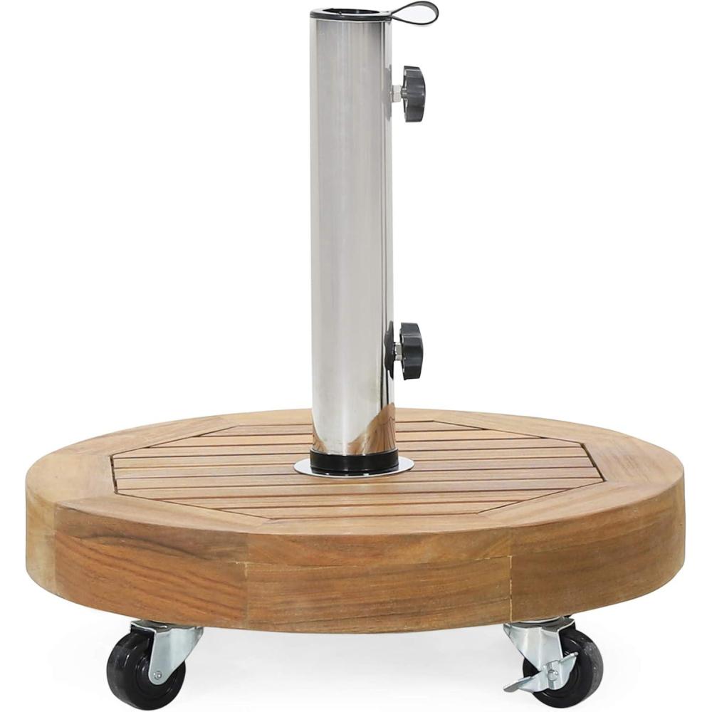 imageChristopher Knight Home Ralph Outdoor 40lb Circular Umbrella Base  Acacia Wood and Stainless Steel  Teak