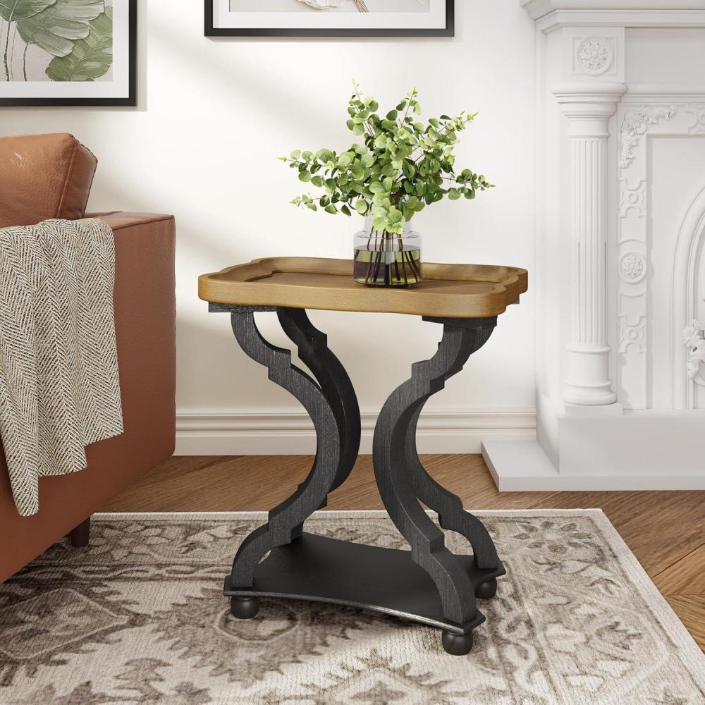 imageChristopher Knight Home Ronie French Country Wooden End Table with Bottom Shelf Rectangular Living Room Side Table Vintage Coffee Table with Hourglass Design NaturalBlack