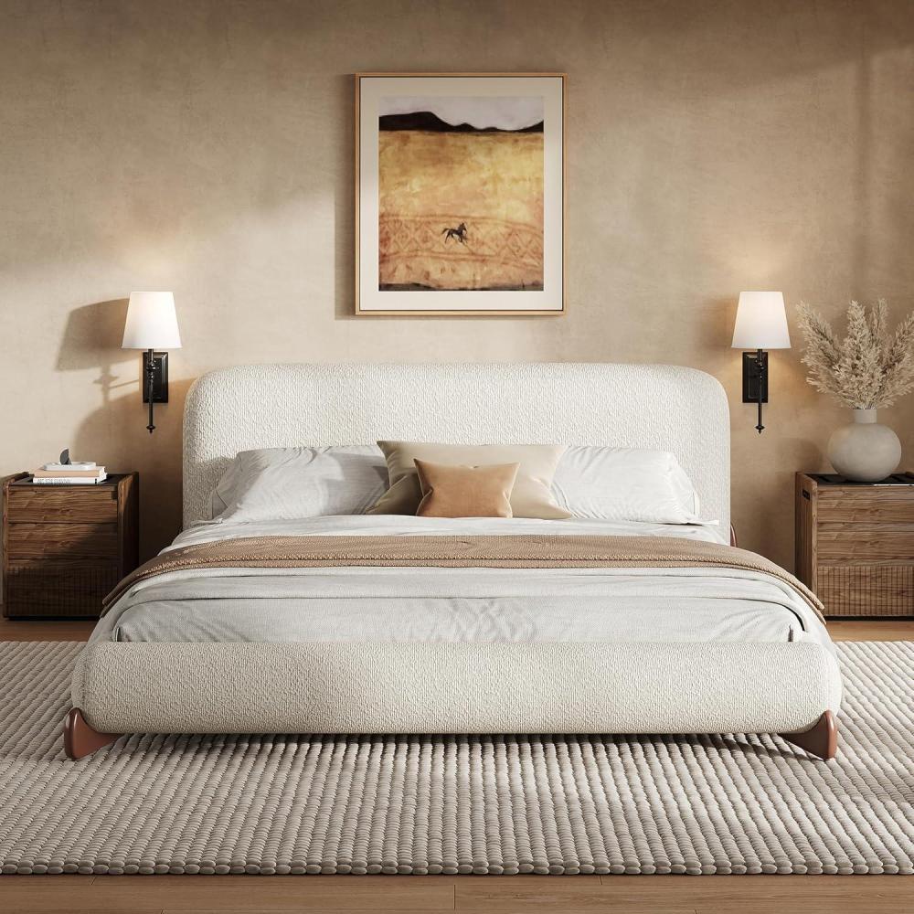 imageChristopher Knight Home Salden Queen Size Platform Bed Frame Boucle Fabric Queen Size Bed Frame and Headboard Modern Queen Bed Set Wooden Slat Support No Box Spring Needed Easy Assembly WhiteQueen US Standard