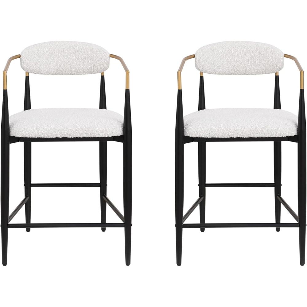 imageChristopher Knight Home Set of 2 Boucle Fabric Upholstered Counter Height Bar StoolsModern Kitchen Island Armchair FootrestMetal Frame Dining Room Accent Chair Soft Padded SeatBeigeBlackGold