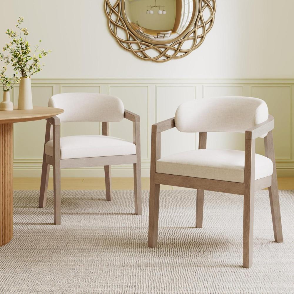 imageChristopher Knight Home Set of 2 Lanford Fabric Upholstered Dining Chairs Curved Backrest Kitchen Side Chair Soft Padded SeatampampBack Cushion Solid Wood Armchair Ergonomic Extra SeatBeigeLight AshBeigelight Ash