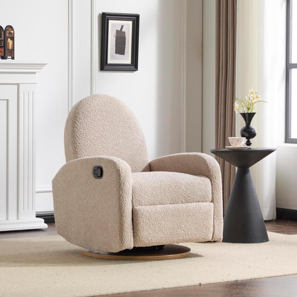 imageChristopher Knight Home Sidney Fabric Upholstered 360 Swivel Chair Boucle PushBack Recliner Solid Wood Glider Recliner with Rotation Living Room Single Lounge Sofa Almond BeigeAlmond Beige