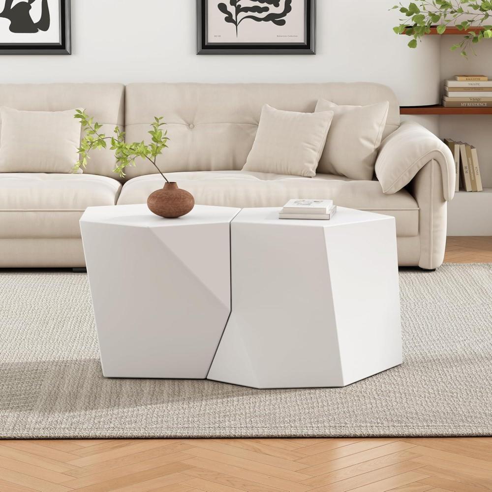 imageChristopher Knight Home Skyles Coffee Table Set of 2 Geometric Lightweight Concrete Patio End Table Contemporary Home Decor Flexible Indoor Outdoor Coffee Tables No Assembly Required WhiteWhite