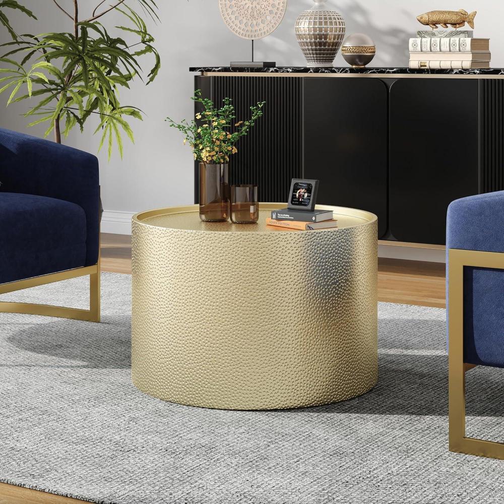 imageChristopher Knight Home Solis 26quot Iron Accent Table Round Coffee Table Hammered Surface Design Space Saving Metal Frame Side Tables for Living Room Home No Assembly Needed 110lbs Gold
