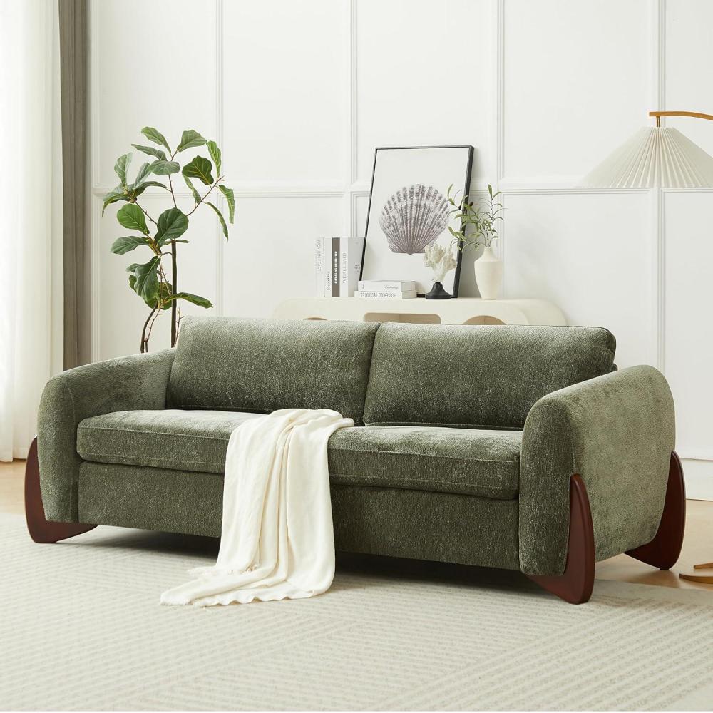 imageChristopher Knight Home Taki 89 Inches Sofa Couch Cozy Chenille Upholstered 3Seater Sofa Wood Frame Couches Comfy Home Sofa Living Room and Office Lounge Seating with Armrests BlackOlive Green