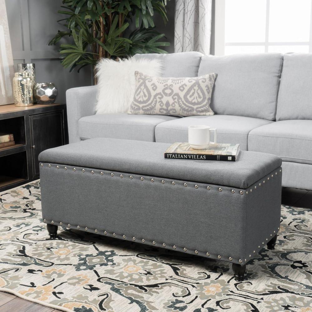 imageChristopher Knight Home Tatiana Fabric Storage Ottoman Navy BlueCharcoal