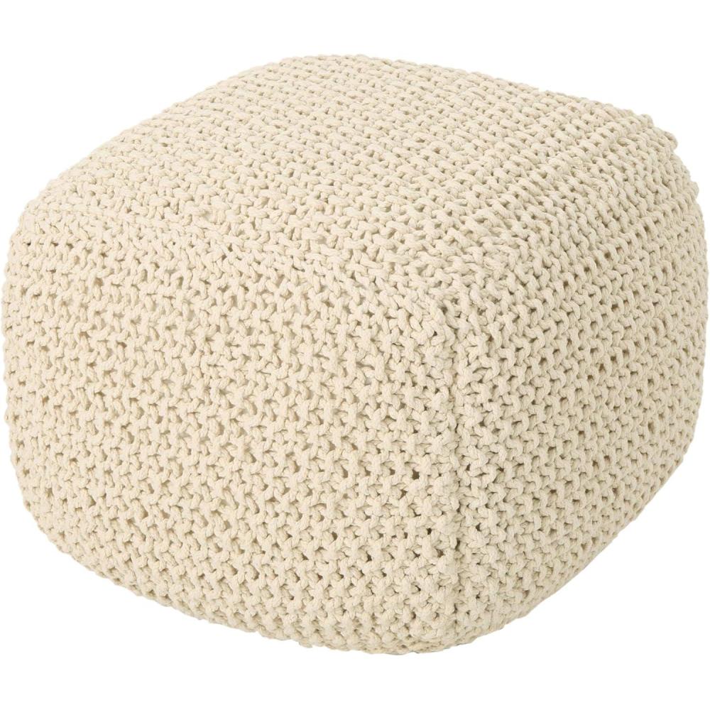 imageChristopher Knight Home Teresa Knitted Cotton Square Pouf Light GreyBeige