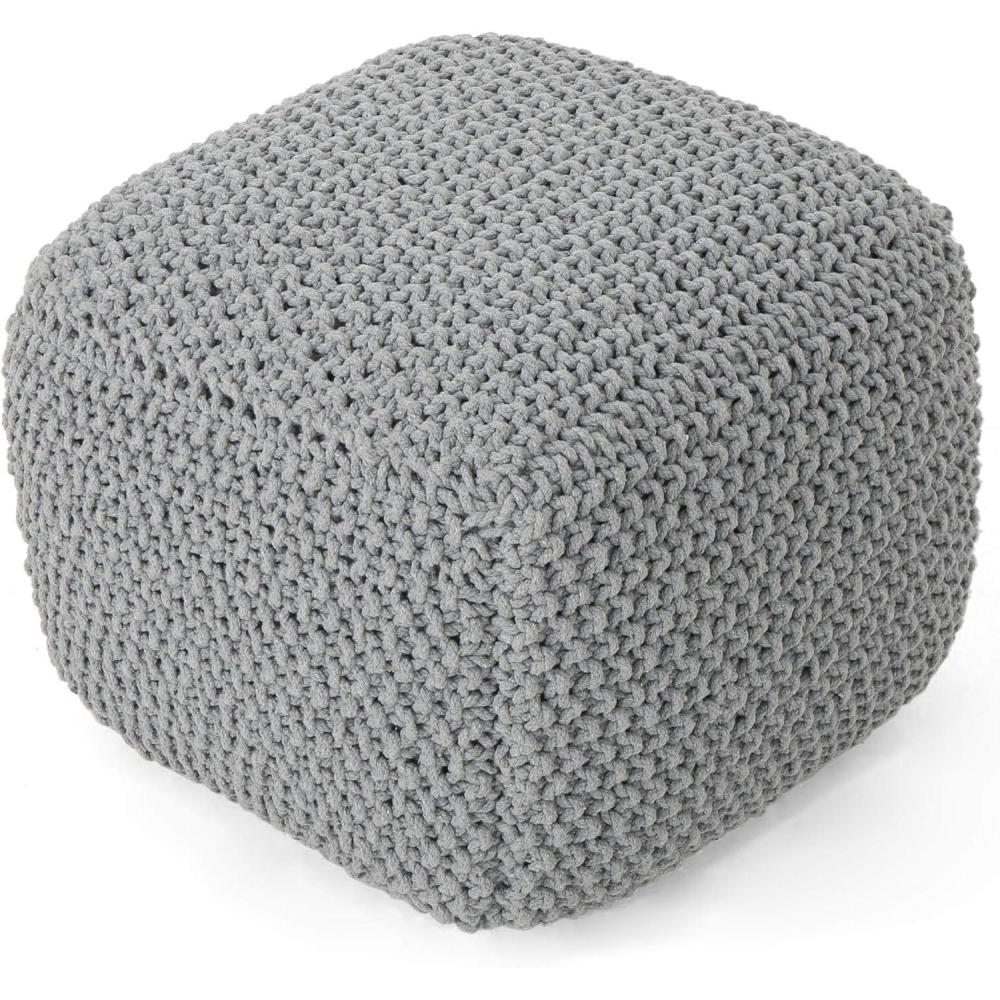 imageChristopher Knight Home Teresa Knitted Cotton Square Pouf Light GreyLight Grey