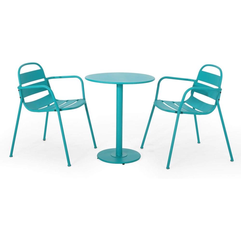 imageChristopher Knight Home Terra Outdoor Bistro Set Matte BlackMatte Teal