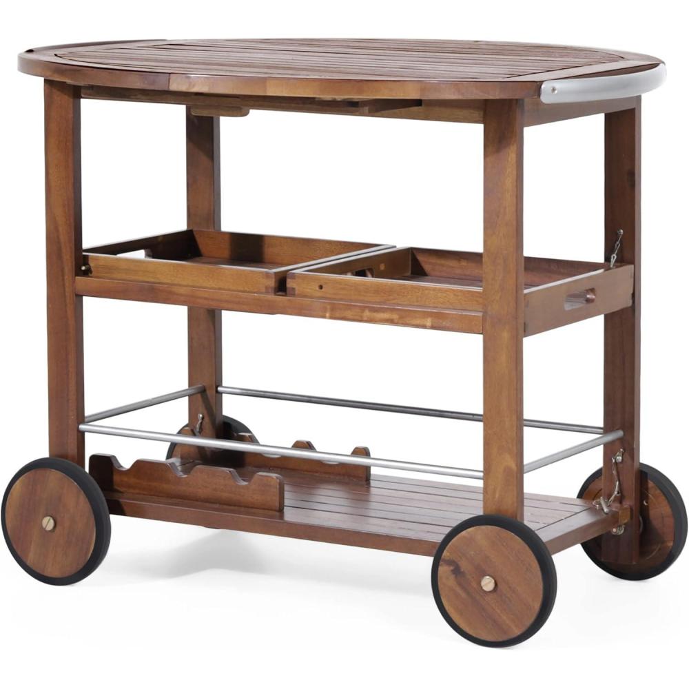 imageChristopher Knight Home Tillary Tiller Outdoor Acacia Wood Bar Cart Aluminum Accents Dark OakShiny Powder CoatingAccents