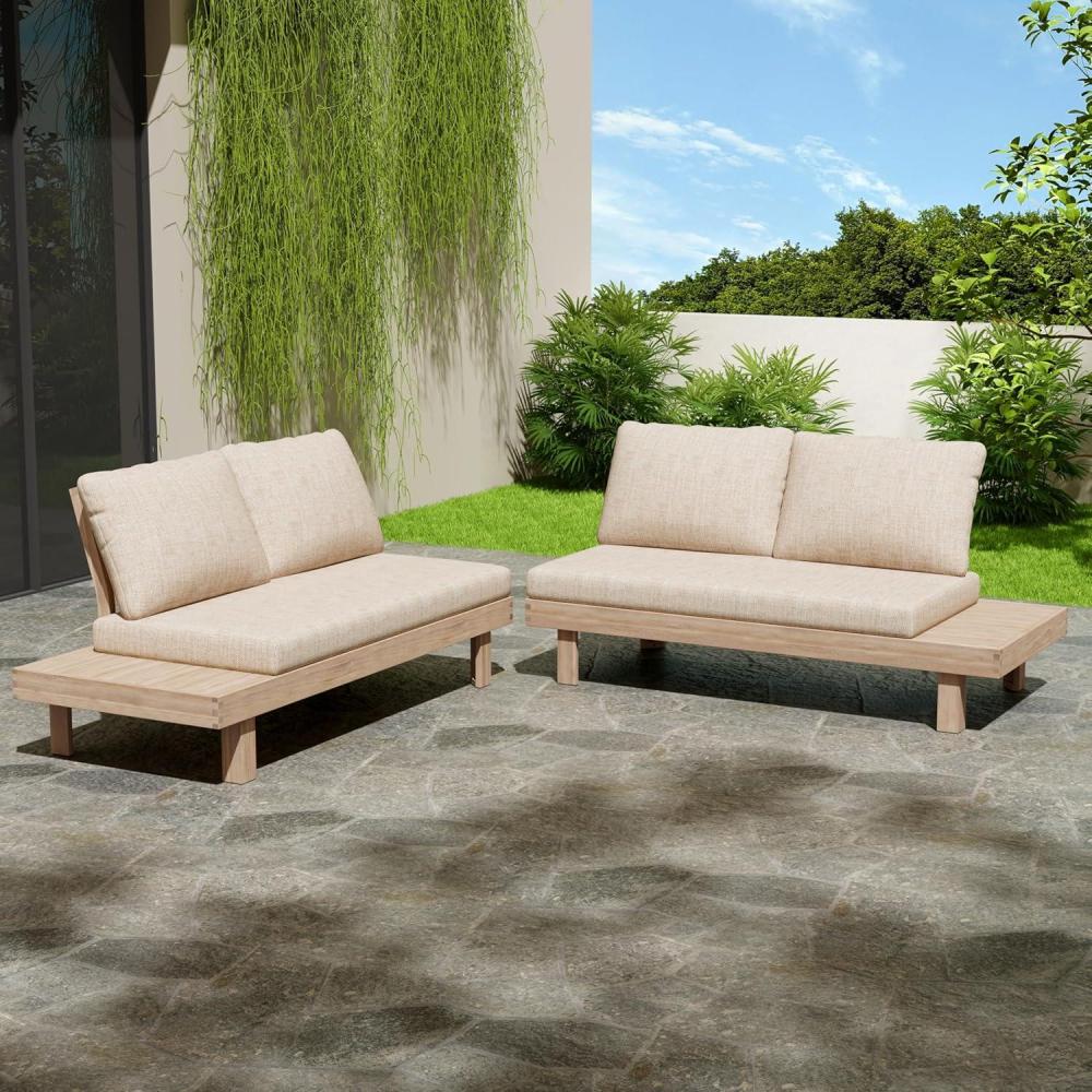 imageChristopher Knight Home Topia Acacia Wood Outdoor Sofa with Removable Cushion Wooden Patio Modular Sectional Sofa for 4 Seaters Modular Sofa Couch for Poolside Garden Backyard Light WhiteBeige