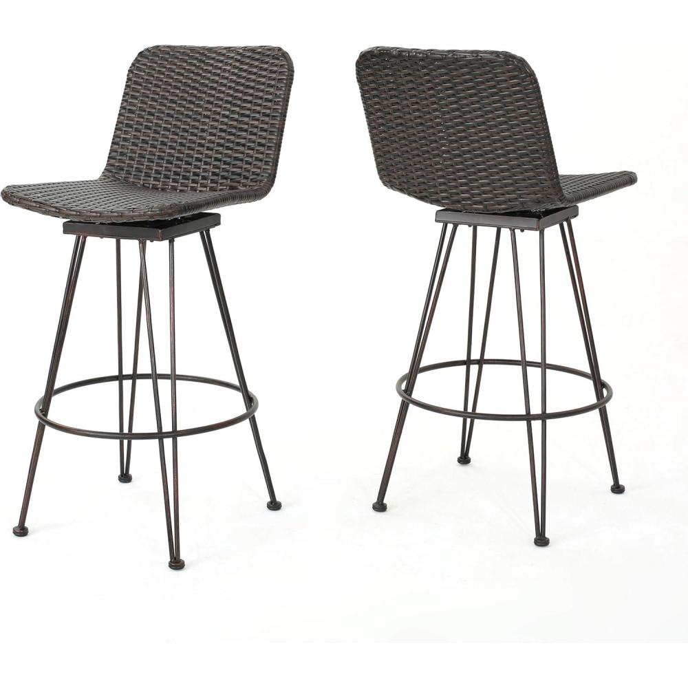 imageChristopher Knight Home Torrey Outdoor Wicker Barstools with Iron Frame 2Pcs Set Multibrown  Black Copper