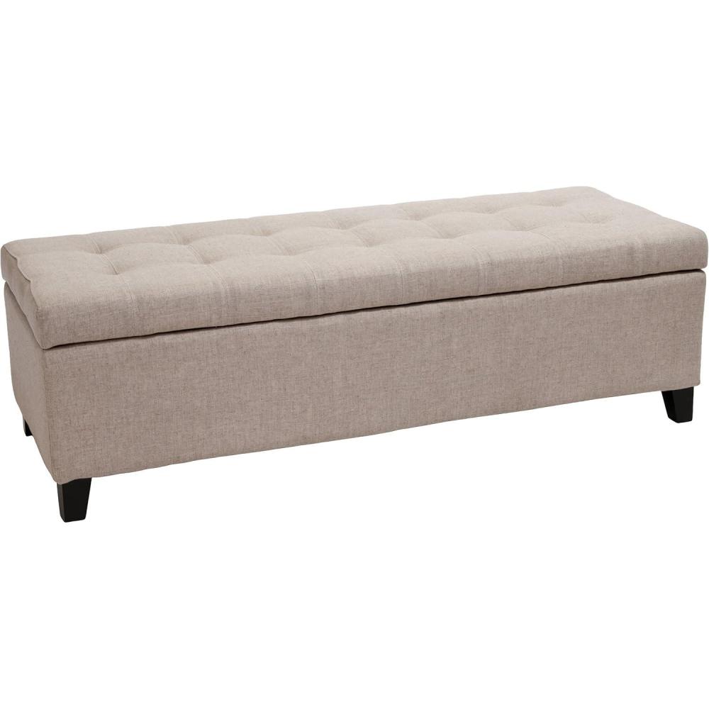 imageChristopher Knight Home Tufted Bonded Leather Ottoman Storage Bench Brown 51 by 19 by 16Beige