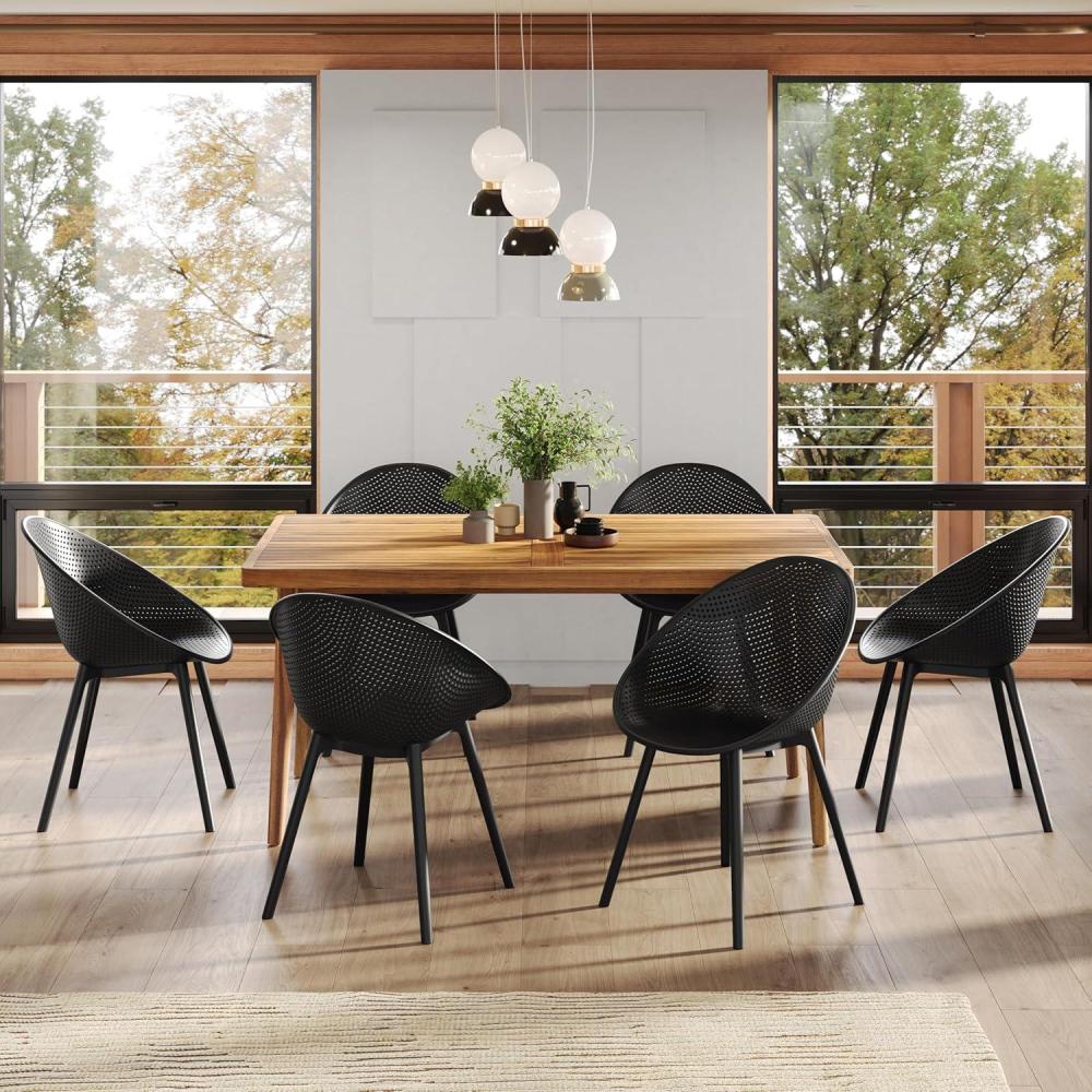 imageChristopher Knight Home Vales 7Piece Patio Dining Table Sets with Umbrella Hole 63 Table and Chairs Set for 6 People Acacia Wood Table Plastic Chairs for Lawn Backyard Garden Deck BlackTeakBlackteak