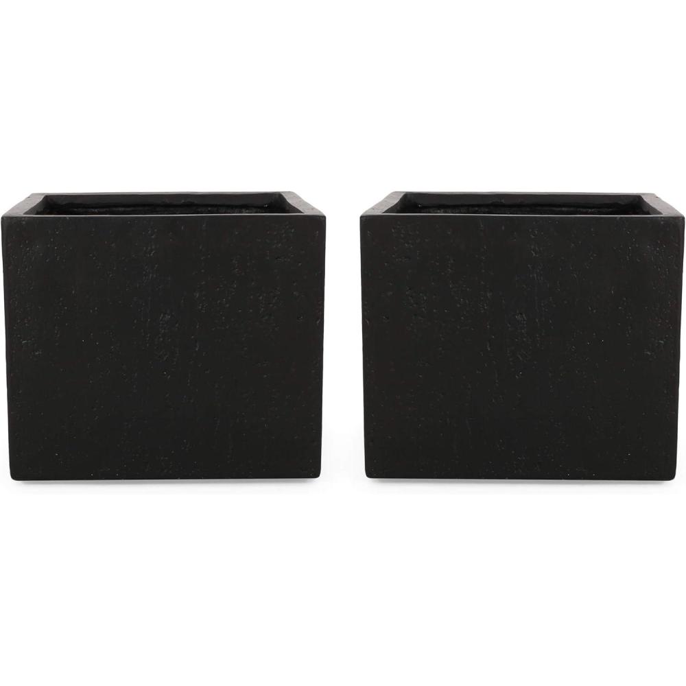 imageChristopher Knight Home Vanessa Outdoor Modern Large Cast Stone Square Planters Set of 2 WhiteBlack