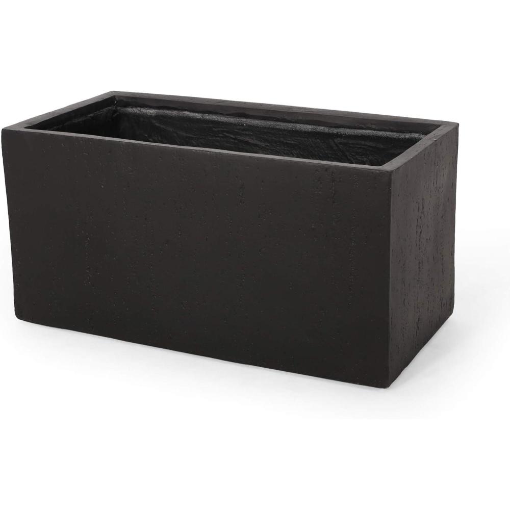 imageChristopher Knight Home Vanessa Outdoor Modern Medium Cast Stone Rectangular Planter Black 1575 D x 3125 W x 1600 HBlack