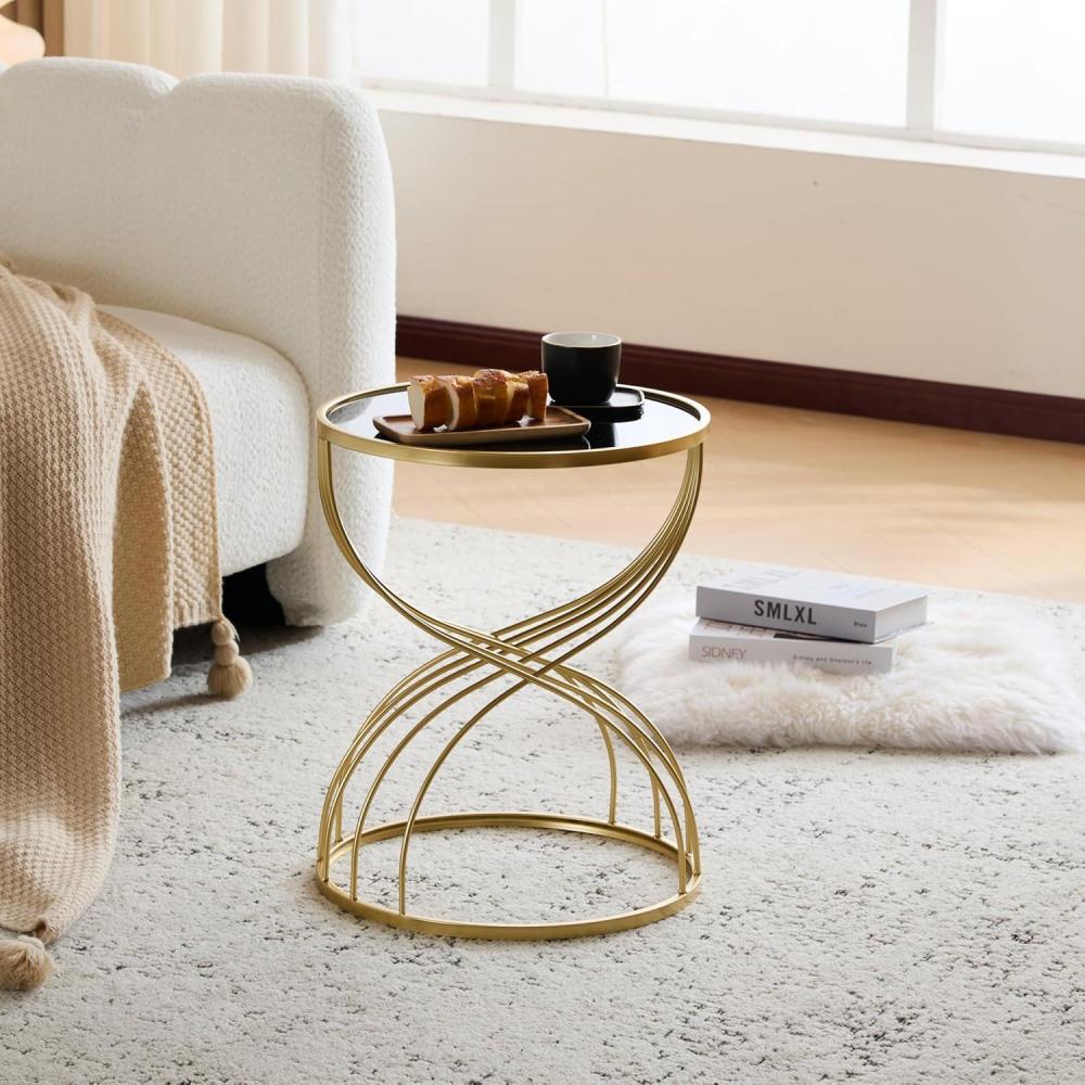 imageChristopher Knight Home Vevia 1575quot Metal Frame End Table Hourglass Accent Side Table Round Glass Top Chic Home Decoration Small Coffee Cornor Tables for Living Room Bedroom BlackGoldBlackgold