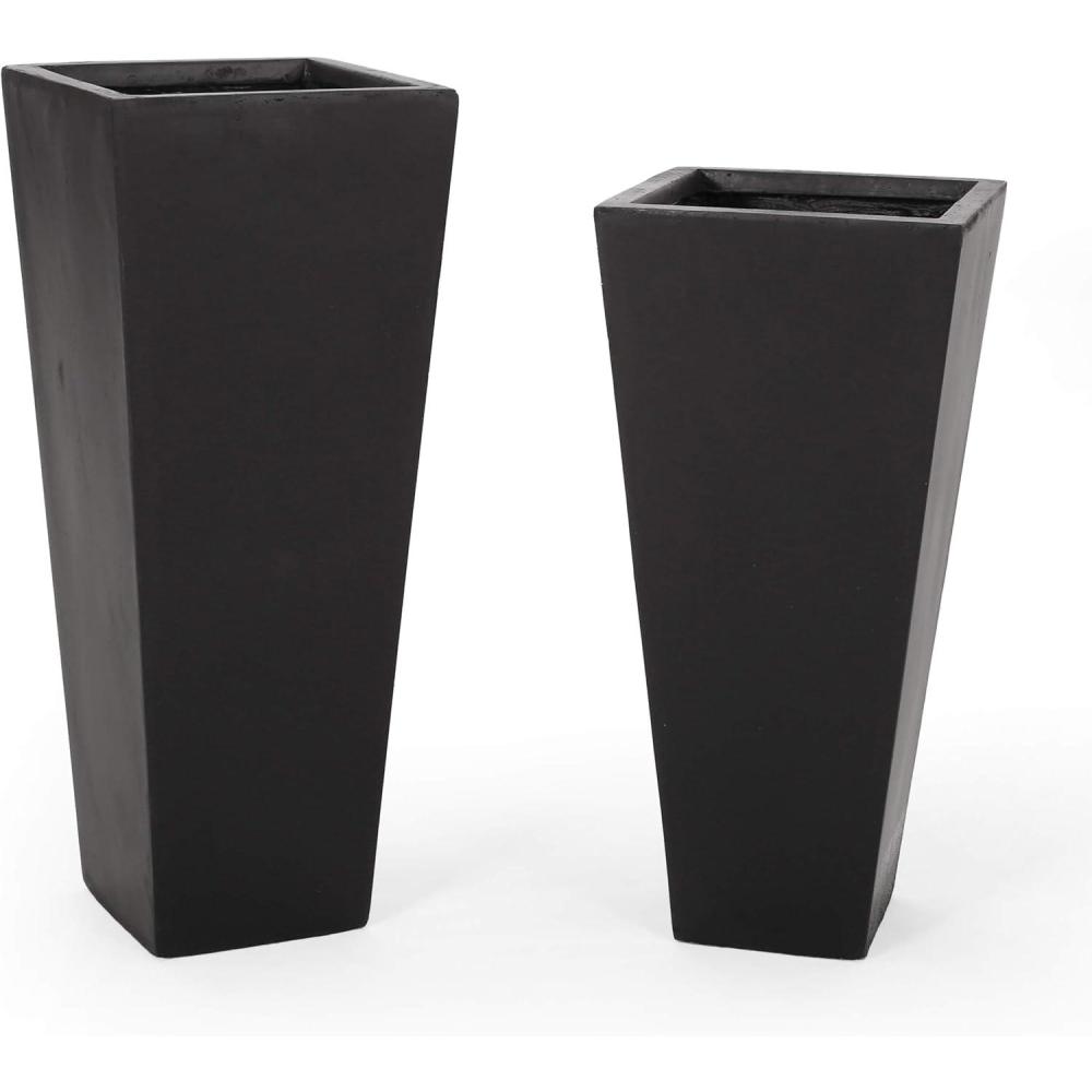 imageChristopher Knight Home Warner Outdoor Modern Large and Medium Cast Stone Planter Set BlackBlack