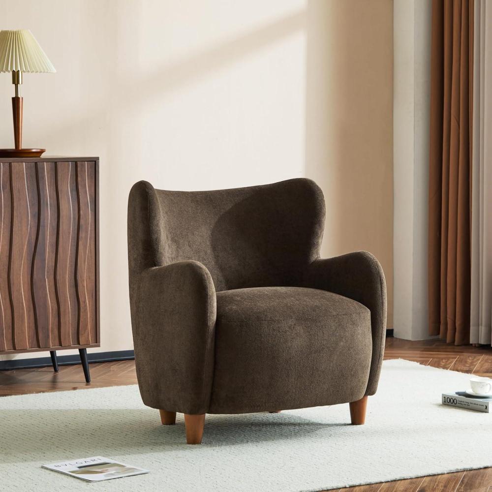 imageChristopher Knight Home Wingback Accent Chair Fabric Club Chair Upholstered Armchair Curved Backrest Single Sofa Soft Cushion Seating Lounge Seat for Living Room Reading Home Rest Off WhiteBrown