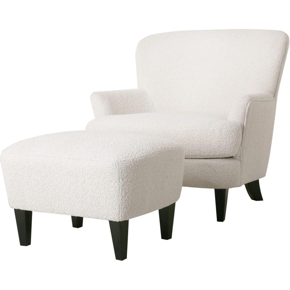 imageChristopher Knight Home Winnie Accent Chair and Ottoman Set Living RoomBedroom Wooden Comfy Reading Chair with Footrest Stool Boucle Upholstered Wingback Single Sofa BrownAlmondmatte Black