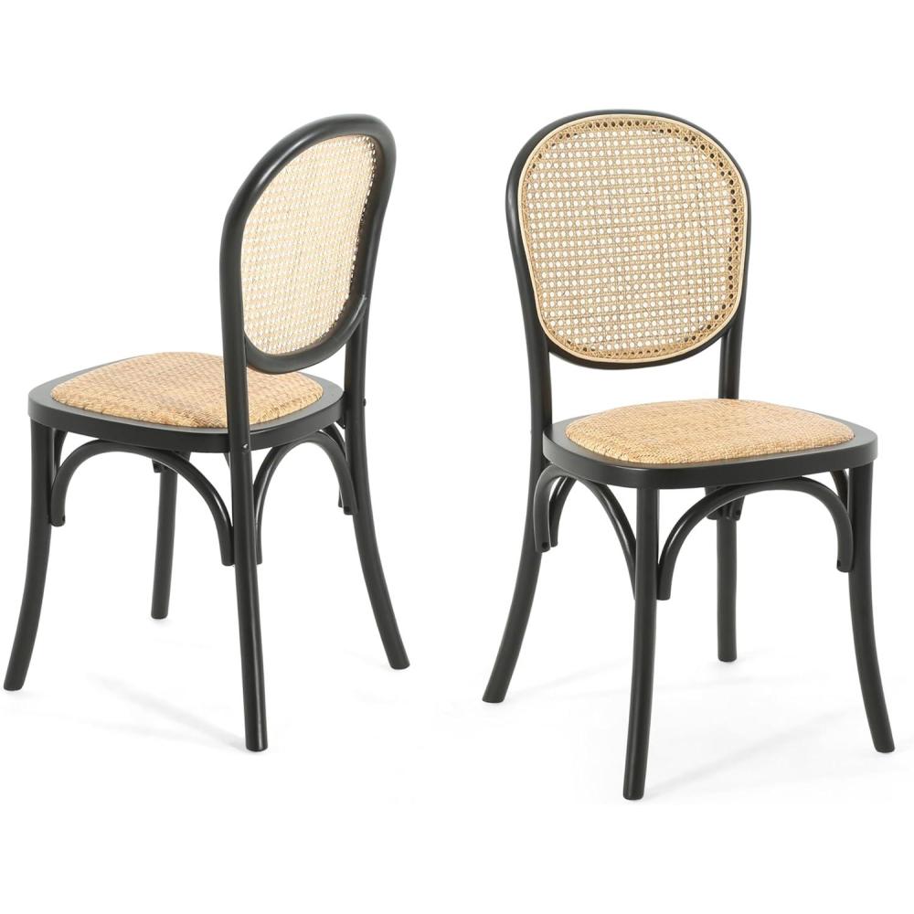 imageChristopher Knight Home Wood Dining ChairAccent Chair for Living RoomDining Room Chair with Cane Rattan Wood WebbingSet of 2Light BrownBeige