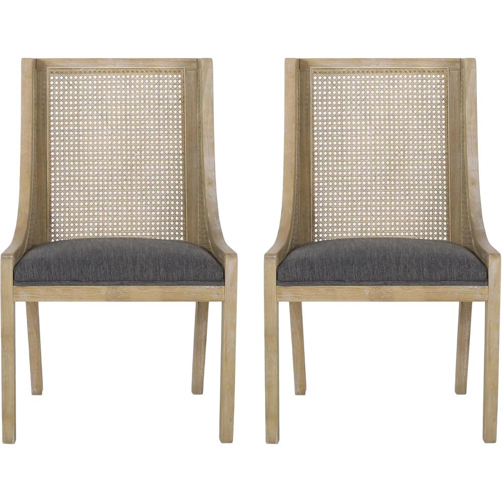 imageChristopher Knight Home Yone Dining Chairs Set of 2 Modern Dining Chair with Fabric Upholstery Rubberwood Frame Kitchen Chairs with Cane Webbing Extra Seat for Dining Room Beige  BrownCharcoal  Natural Brown