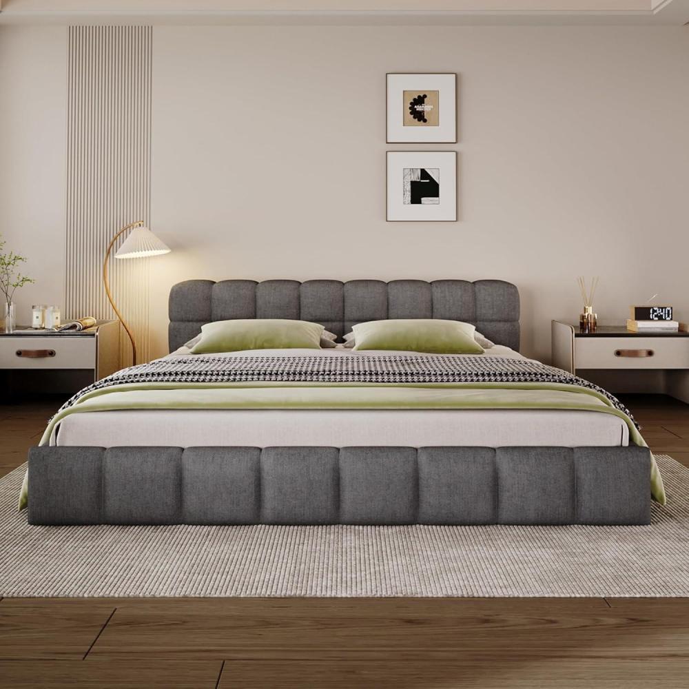 imageChristopher Knight Home Yonix Modern Queen Size Bed Frame with Upholstered Headboard Chenille Upholstered Platform Bed Frame Queen Wooden Slat Panel Support No Spring Box NeededEasy AssemblyGrayQueen US Standard