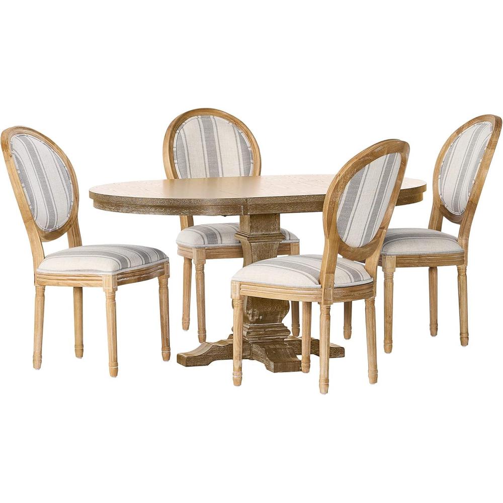 imageDored 5 Piece Dining Set Gray StripeWhite PrintNatural