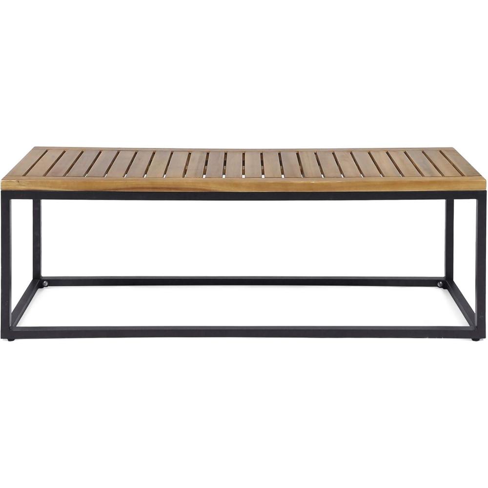 imageDrew Outdoor Industrial Acacia Wood and Iron Bench Teak and BlackTeak FinishBlack Metal