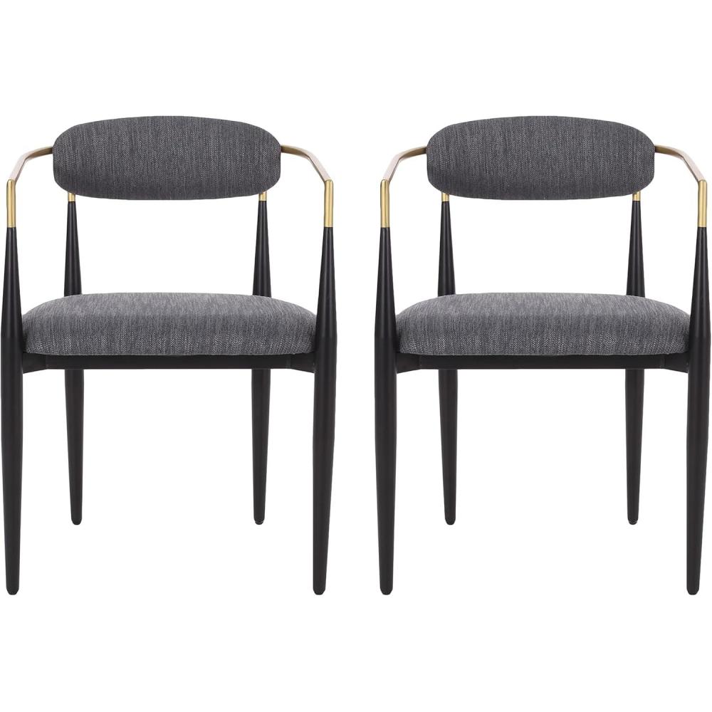 imageElmore Upholstered Dining Chairs  Iron  BeigeBlackGold Set of 2Charcoal  Black  Gold