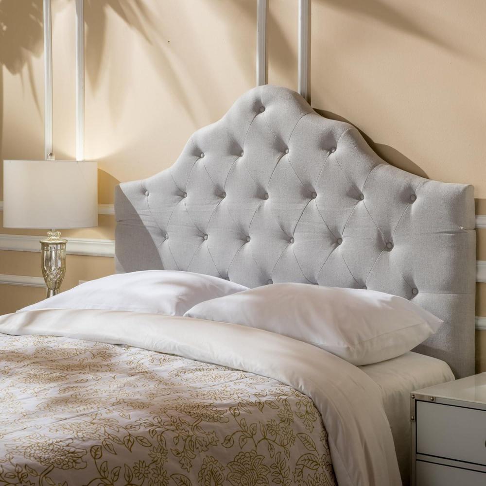 imageGDFStudio Christopher Knight Home Marlen Headboard Fully Upholstered Queen Full Light GreyLight Grey