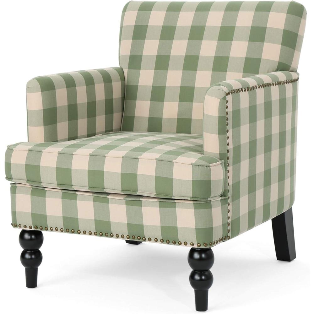 imageGreat Deal Furniture Eve Tufted Fabric Club Chair Green Checkerboard 32D x 2875W x 345H inGreen Checkerboard Dark Brown
