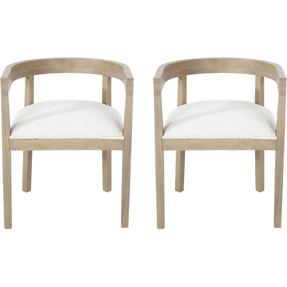 imageLadieu Tub Dining Chairs Fabric and Wood Light AshBeige Set of 2Light Ash Almond
