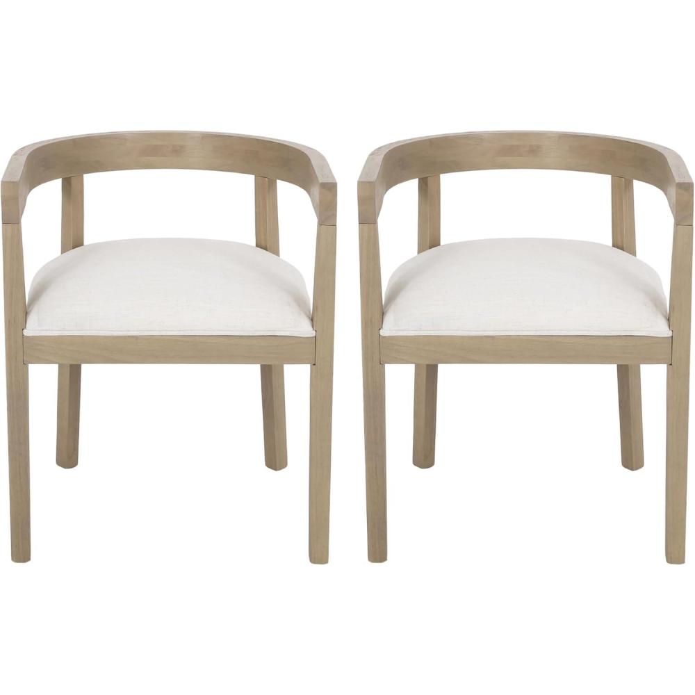 imageLadieu Tub Dining Chairs Fabric and Wood Light AshBeige Set of 2Light Ash Beige