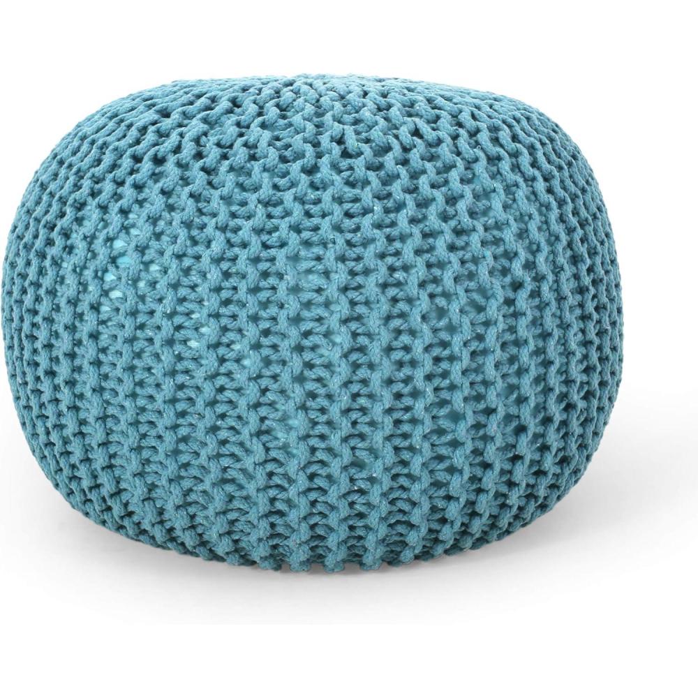 imageNahunta Knitted Round Pouf Cotton NavyAqua