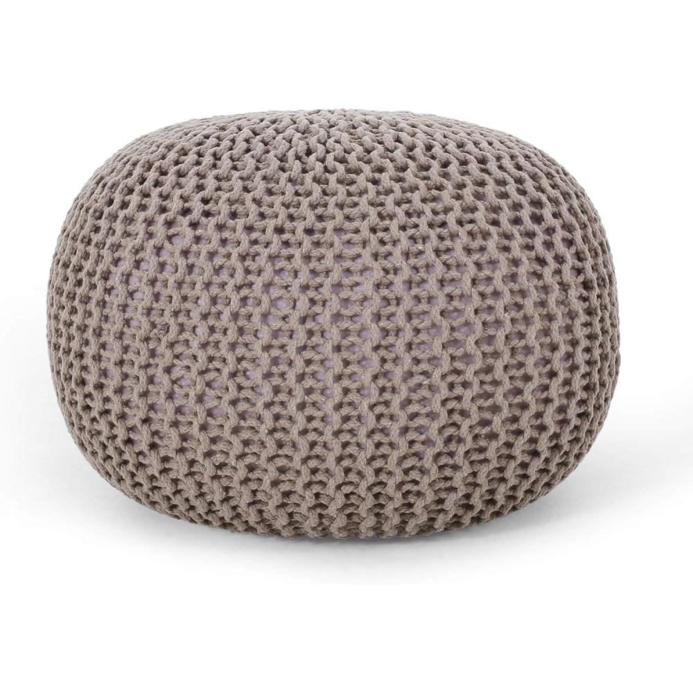 imageNahunta Knitted Round Pouf Cotton NavyBrown