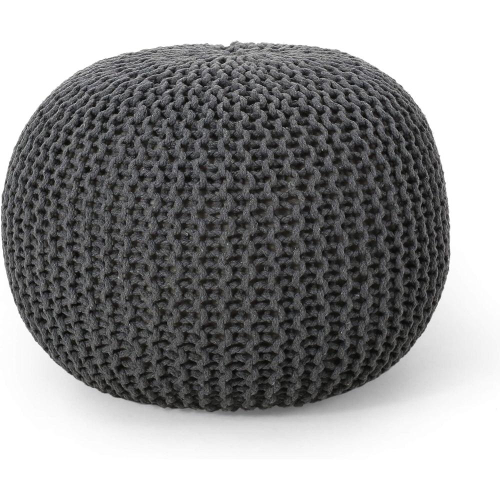 imageNahunta Knitted Round Pouf Cotton NavyGrey