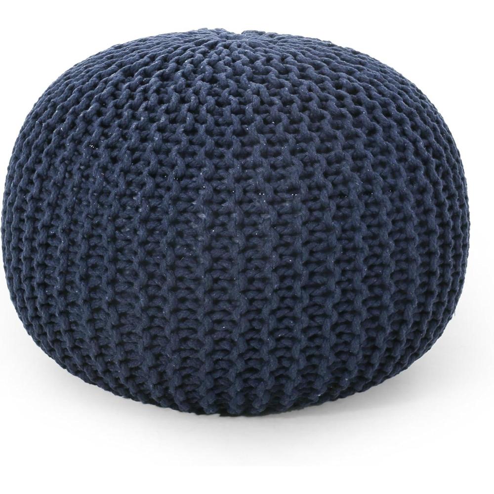imageNahunta Knitted Round Pouf Cotton NavyNavy Blue