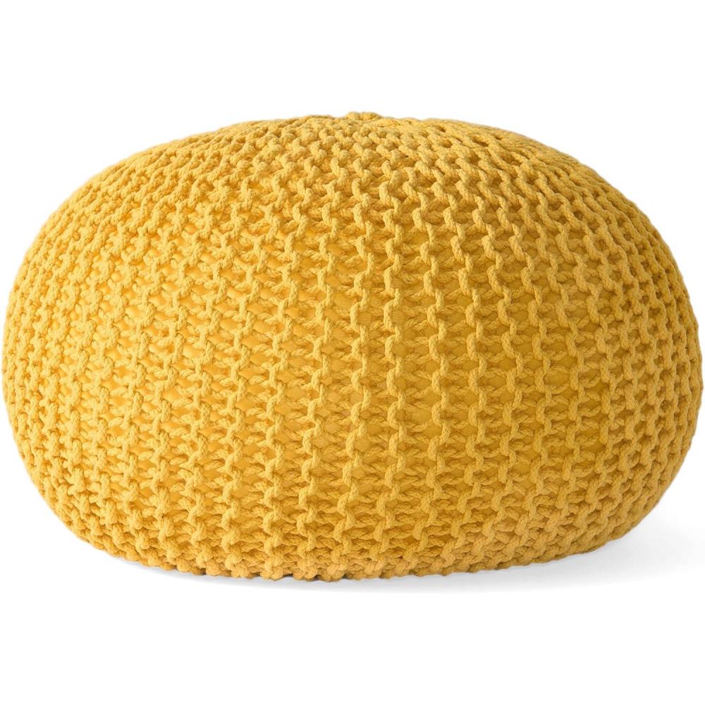 imageNahunta Knitted Round Pouf Cotton NavyYellow