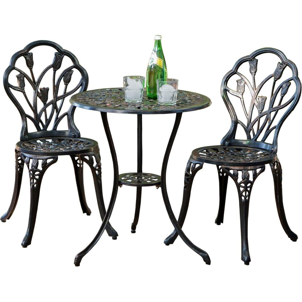 imageNassau Cast Aluminum Outdoor Bistro Furniture Set Brown 23 by 23 by 26