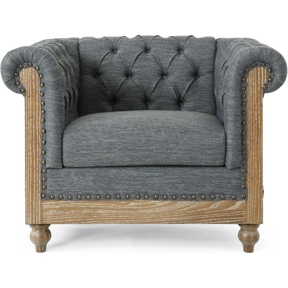 imageVOLL Tufted Club Chair with Nailhead Trim  CharcoalDark Brown