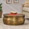 Blairmont Handcrafted Drum Coffee Table – Aluminum – Aged Brass