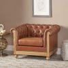 Castalia Tufted Club Chair with Nailhead Trim – Cognac Brown/Natural