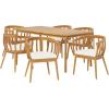 Christopher Knight Home Belas Acacia Wood 7 Piece Outdoor Dining Set, Patio Dining Table Set for 6, Rectangular Dining Table and Chair Set with Cushion for Garden/Poolside Family Gathering, Teak+Beige