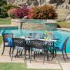 Christopher Knight Home Cayman Outdoor 6-Seater Cast Aluminum Dining Set, 7-Pcs Set, Black Sand and TropiShade 30 Pound Black Powder Coated Cast Iron Umbrella Stand