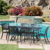 Christopher Knight Home Cayman Outdoor 6-Seater Cast Aluminum Dining Set, 7-Pcs Set, Black Sand and TropiShade 30 Pound Black Powder Coated Cast Iron Umbrella Stand