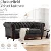 Christopher Knight Home Chesterfield Velvet Loveseat, 2-Seater Rolled Arm Upholstered Sofa Couch, Tufted Button Backrest and Birch Wood Leg, Living Room, Bedroom, Home Office, Dark Gray + Espresso(Dark Gray + Espresso)