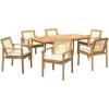 Christopher Knight Home Dessa Outdoor 7 Pieces Dining Set, Woven Wicker Dining Chairs of 6, Acacia Wood Slats Panel Table, Spacious Seating, Wooden Armchairs and Table Set for Yard Garden, Teak+Beige